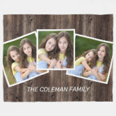 Wood 素朴 3フォトファミリー名 フリースブランケット (正面(横))