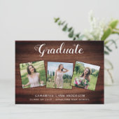 Wood 素朴 3 Photo Collage卒業 案内状 (スタンド正面)