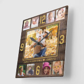 Wood 素朴 9フォトコラージュ引用文金ゴールド番号 スクエア壁時計 (傾斜)