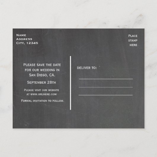 Wood 素朴 CHALKBOARD日付はがきを保存 案内ポストカード (裏面)