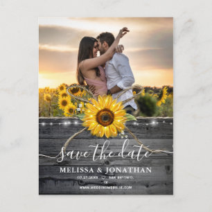 Wood 素朴 Country Sunflower Photo Save the Date ポストカード