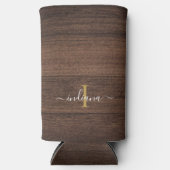 Wood 素朴 Monogramスクリプト名パーソナライズされた スリム缶クーラー (正面)