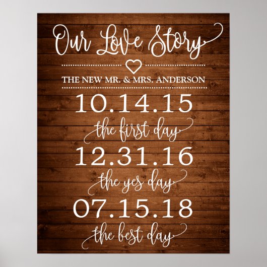 Wood 素朴 Our Love Storyタイムライ結婚ンのサイン ポスター (正面)