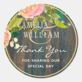 WOOD 素朴 Pinkフローラ結婚ありがとう ラウンドシール