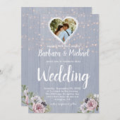 Wood 素朴 Sparkle Lightsフォトフローラ結婚 招待状 (正面/裏面)