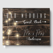 Wood 素朴 String Lightsの結婚キープメモリ ゲストブック (正面)