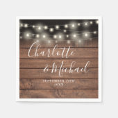 Wood 素朴 String Lightsシグネチャースクリプト結婚の スタンダードカクテルナプキン (正面)