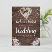 Wood 素朴 String Lightsフォトフローラ結婚ズ 招待状 (スタンド正面)