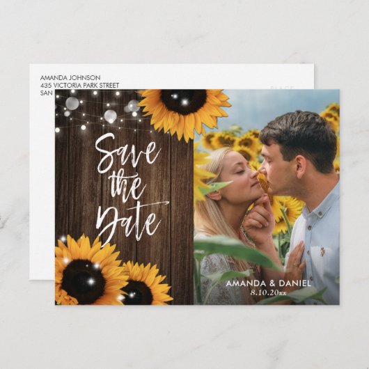 Wood 素朴 Sunflower日付写真はがきを保存 案内ポストカード (正面/裏面)