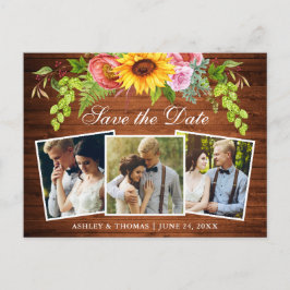 Wood 素朴 Sunflower日付写真を保存 インビテーションポストカード