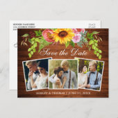 Wood 素朴 Sunflower日付写真を保存 インビテーションポストカード (正面/裏面)