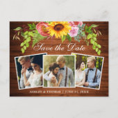 Wood 素朴 Sunflower日付写真を保存 インビテーションポストカード (正面)