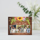 Wood 素朴 Sunflower日付写真を保存 インビテーションポストカード (スタンド正面)