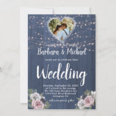 Wood 素朴 Twinkle Lightsフォトフローラ結婚 招待状 (正面)