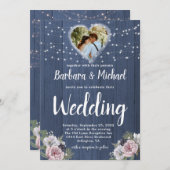 Wood 素朴 Twinkle Lightsフォトフローラ結婚 招待状 (正面/裏面)