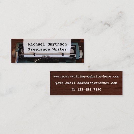 Wood 2の作家レトロタイプライター スキニー名刺 (正面/裏面)