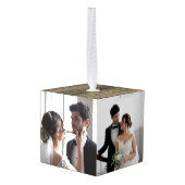 Wood 3写真素朴新初めてのクリスマス キューブオーナメント (裏面アングル)