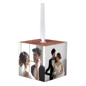 Wood 3写真素朴新初めてのクリスマス キューブオーナメント (裏面アングル)