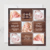 Wood 5フォト素朴コラージュ新生児統計シャワー サンキューカード (正面)