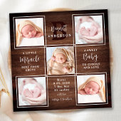 Wood 5フォト素朴コラージュ新生児統計誕生 案内状