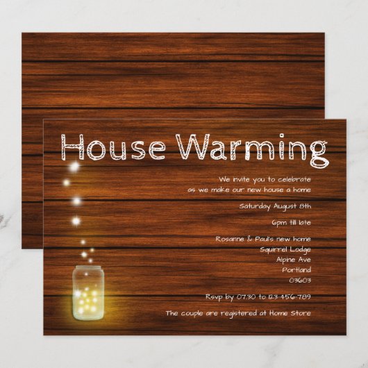Wood and Lights Rustic New Home Party Invitation 招待状 (正面/裏面)