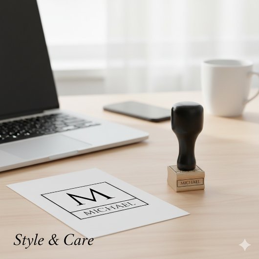 Wood Art Stamp Featuring Your Name and Initial ラバースタンプ