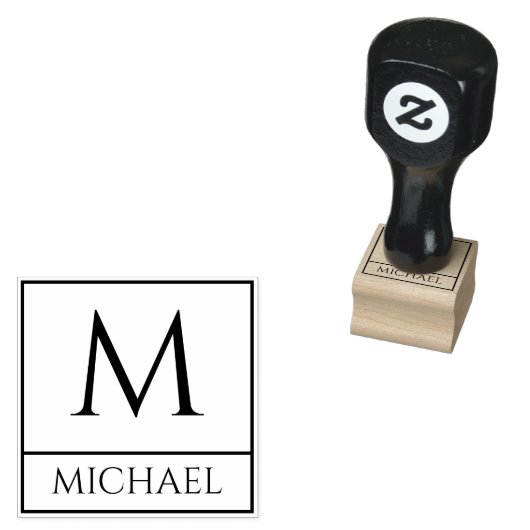 Wood Art Stamp Featuring Your Name and Initial ラバースタンプ (押印)