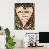 Wood Bark Heart Country Rustic WELCOME Wedding ポスター (ホームオフィス)