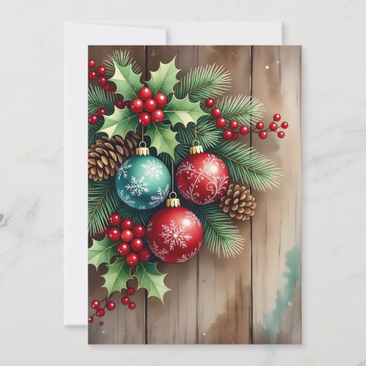 Wood Baubles Red Bow Corporate Christmas Party 招待状 (裏面)