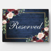 Wood Blue Burgundyの結婚予約済み5x7テーブル フォトプラーク (正面)