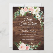 Wood Blush Floral Wreath Wedding Save The Date  招待状 (正面)
