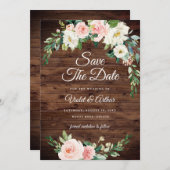 Wood Blush Floral Wreath Wedding Save The Date 招待状 (正面/裏面)