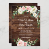 Wood Blush Pink Floral Wreath Bridal Shower 招待状 (正面/裏面)