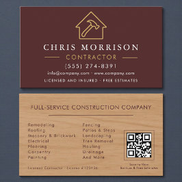 Wood Building Construction Burgundy Gold QR Code 名刺