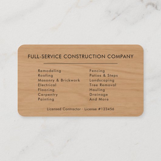 Wood Building Construction Contractor 名刺 (裏面)