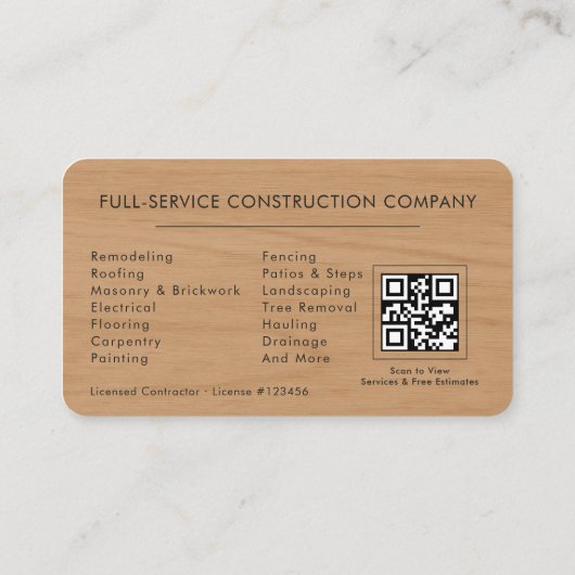 Wood Building Construction QR Code 名刺 (裏面)