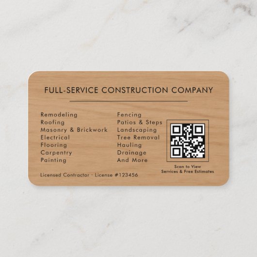 Wood Building Construction QR Code  名刺 (裏面)