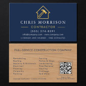 Wood Building Metallic Navy Blue Gold QR Code 名刺