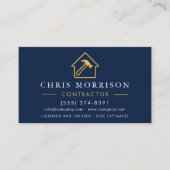 Wood Building Metallic Navy Blue Gold QR Code 名刺 (正面)