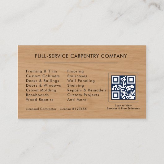 Wood Carpentry Service Hammer Saw QR Code 名刺 (裏面)