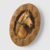 Wood carved horse rustic equestrian farmhouse ラージ壁時計 (傾斜)