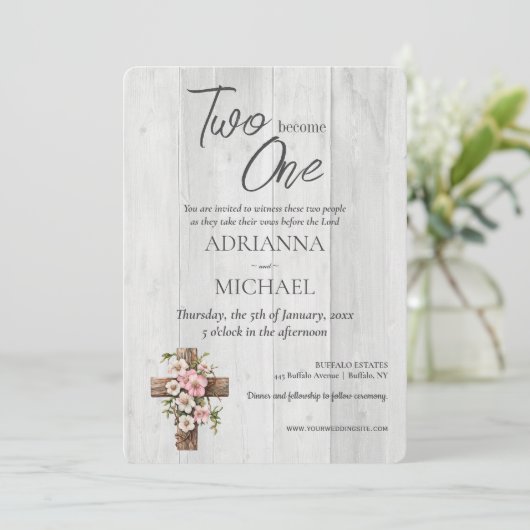 Wood Christian Two Become One Wedding 招待状 (スタンド正面)