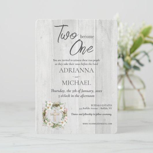 Wood Christian Two Become One Wedding 招待状 (スタンド正面)