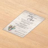 Wood Cross Floral Christian Two Become One アクリル招待状 (レイダウン)