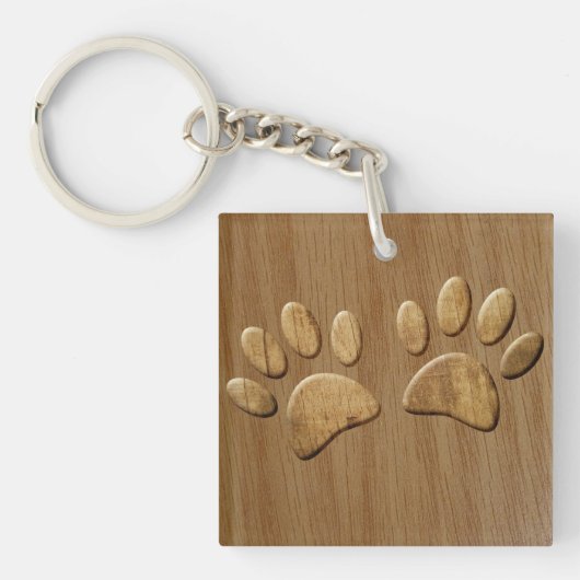 Wood Dog Paw Prints キーホルダー (正面)