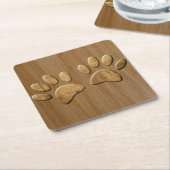Wood Dog Paw Prints スクエアペーパーコースター (アングル)