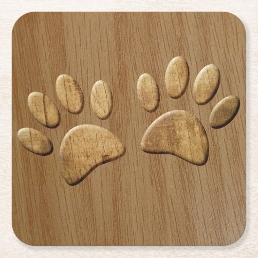 Wood Dog Paw Prints スクエアペーパーコースター (正面)