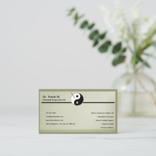 Wood Element Minimalist Acupuncture Business Card 名刺 (スタンド正面)