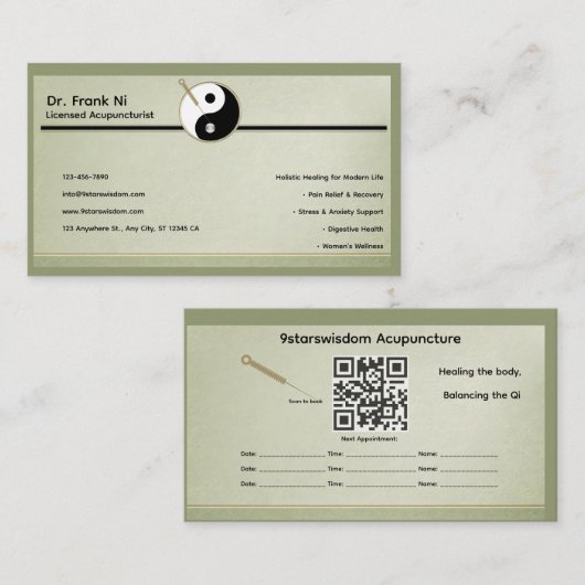 Wood Element Minimalist Acupuncture Business Card 名刺 (正面/裏面)