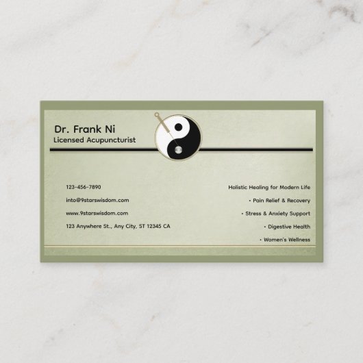 Wood Element Minimalist Acupuncture Business Card 名刺 (正面)